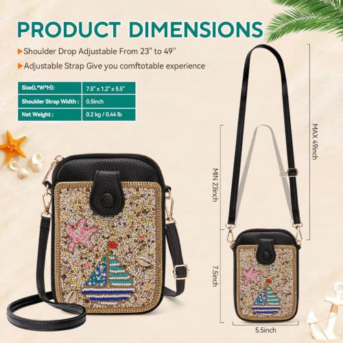 Women's Small Crossbody Cell Phone Bag, Boho Colorful Beaded Purse Wallet with Handmade Cute Patterns - color: Pattern 7