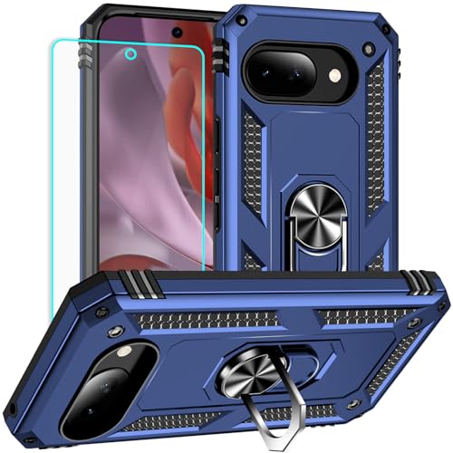 Yiakeng for Google Pixel 9A Case: with Screen Protector - Military Grade Protective Cases with Finger Ring Holder Kickstand for Pixel 9A(Blue) - color: Blue, size: Google Pixel 9A Case
