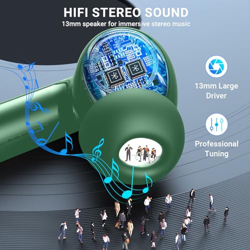 Wireless Earbuds,2024 Wireless Headphones HiFi Stereo Earphones with 4 ENC Noise Canceling Mic, 42Hs Playtime In Ear Earbud,Bluetooth 5.3 Sport Earphones with LED Power Display for Android iOS Green - color: Green