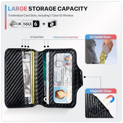 for Magsafe Wallet Magnetic Phone Wallet Card Holder for iPhone 17 16 15 14 13 Pro Max Plus, 5 Slots RFID Blocking, Strong Magnet, Luxury Leather Mag Safe Wallet for Women Men, Black - color: Carbon Fiber Black