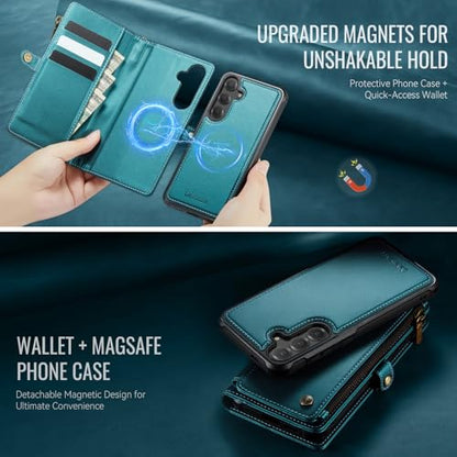 Defencase for Galaxy S24 Case Wallet Compatible with Magsafe, Blue Green | Magnetic Detachable, with RFID Bolcking Card Holder, Zipper Strap, PU Leather Drop-Proof Phone Cover for Samsung Galaxy S24 - color: (Detachable with Magsafe)-Purple