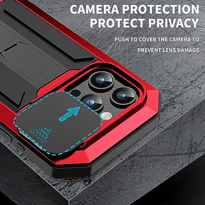 Lunivop for iPhone 15 Pro Max Case Heavy Duty Protection Rugged Screw Full Body Military Grade Metal Rubber with Stand Hard Built in Screen Protector Phone for iPhone 15 ProMax Case Red - color: Red