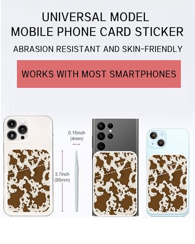 Dual Pocket Leather Phone Wallet Adhesive Stick On, Cute Card Holder for Case, Brown Cow Print - color: Cute Brown Cow Print
