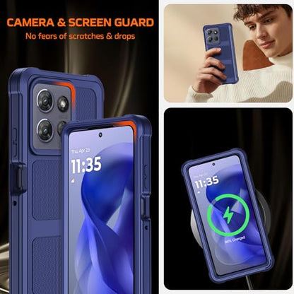 for Moto G Power 5G 2026/2025 Case with Belt Clip Holster,Military Grade Anti-Drop Shockproof Defender Phone Cases 2X Screen Protector,2 Layers Rugged Heavy Duty Protective Bumper Cover (Blue) - color: Blue