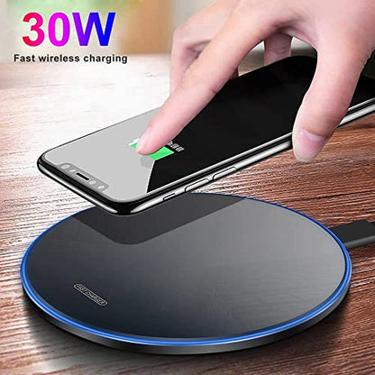 Wireless Charger 30W，Wireless Charger Pad Fast Wireless Charging Compatible with Galaxy S24/S23/S22/S21/S20/S10, Fast Charger Compatible with iPhone 16/15/14/13/12/11 Series