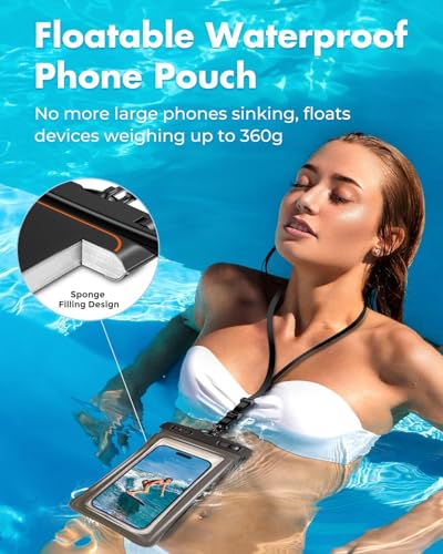 Floating Waterproof Phone Pouch 2 Pack, IPX8 Waterproof Phone Case Dry Bag Kayak/Beach/Cruise Travel Essentials, Water Proof Pouch for iPhone 17 16 15 Pro Max, Samsung S25 Ultra S24-7 Black