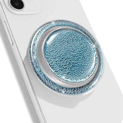 Magnetic Phone Grip, Sparkly Transparent Magnetic Collapsible Expandible Mobile Phone Grips Stand Holder for iPhone 17 16 15 14 13 12 Series, Light Blue