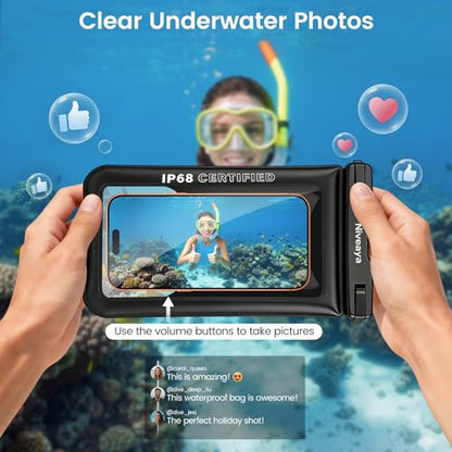 Niveaya Floating Waterproof Phone Pouch, IP68 Waterproof Phone Case with Lanyard for iPhone 17 16 15 Pro Max, Galaxy S25 24 Ultra, Cellphone Dry Bag Beach Cruise Essentials(up to 8.5"-2 Pack) - color: Black+Green