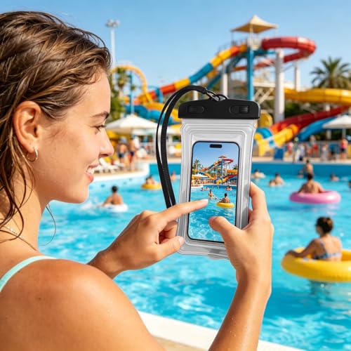 Universal Phone Dry Bag Waterproof Case for Smartphone, Touch Screen Friendly Floatable Pouch for Swimming Beach Boating Kayak (Black) - color: Black