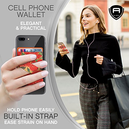 Alban Credit Card Holder Stick on Cell Phone Wallet RFID Blocking Pack of 2 - color: Orange Floral