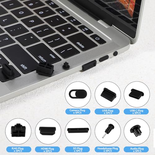 40 Pcs 8 Types USB Port Cover, Silicone USB Port Caps