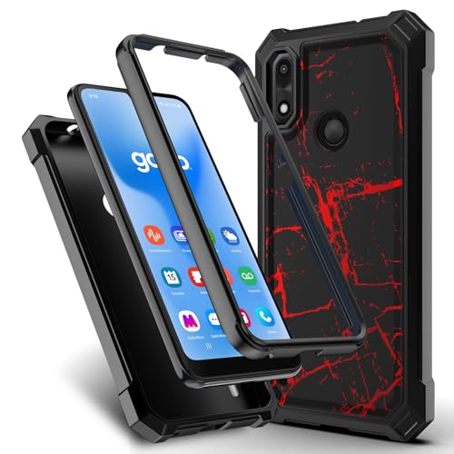for Gabb Phone 4 Case/Gabb Phone 4 Cover w/[Tempered Glass Screen Protector] Dual Layer Shockproof [Military-Grade][Full-Body] Protective Cover for Women Man Boy Girl Red Black Marble Design - color: BLD IN RED MARBLE