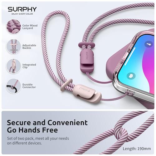 SURPHY 2 Pack Phone Lanyard, Phone Wrist Strap for Case, Camera Wrist Strap - color: Pink & Lilac Purple