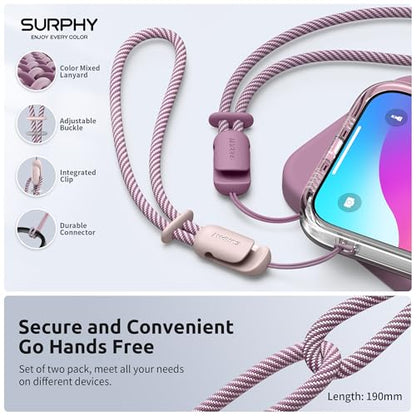 SURPHY 2 Pack Phone Lanyard, Phone Wrist Strap for Case, Camera Wrist Strap - color: Pink & Lilac Purple
