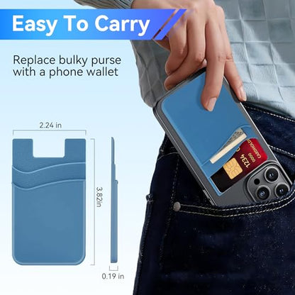 SHANSHUI Phone Card Holder Stick on, CellPhone Silicone Sticky Wallet Sleeve Pocket Business ID Credit Card Comptible for iPhone, Android & Most Smartphones - 5 Pack - color: Black+Blue+Celeste+Sierra+Navy Blue