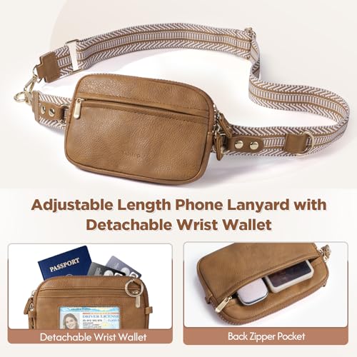 Tiostep Clip and Go Strap for Phone with Wallet Crossbody Phone Lanyard Adjustable and Anti-Theft Leather Purse with RFID Zipper Pouch for Travel Daily Life. Brown Medium - color: Brown