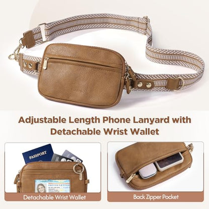 Tiostep Clip and Go Strap for Phone with Wallet Crossbody Phone Lanyard Adjustable and Anti-Theft Leather Purse with RFID Zipper Pouch for Travel Daily Life. Brown Medium - color: Brown