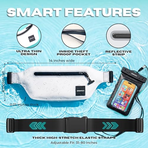 DRENCH boating essentials kit – Yellow + White Waterproof Fanny Pack Bundle, 2 Submersible Phone Pouches + Floating Cases