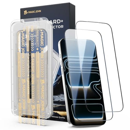 MAGIC JOHN 3rd Gen for iPhone 17 Pro Screen Protector, Easy Installation | 2 Pack Shatterproof Tempered Glass, 6.3 Inch Auto Dust-Elimination, Bubble Free, HD Clear - size: iPhone 17 Pro 6.3inch