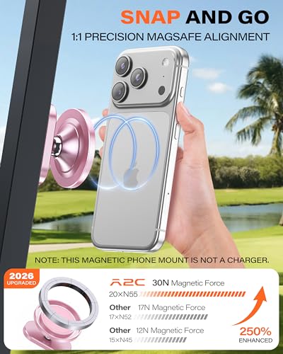 A2C Pink Alloy Magnetic Golf Cart Phone Holder, Golf Accessories for Women - color: Pink