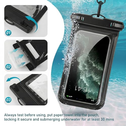 Waterproof Phone Pouch for iPhone 17 16 15 Pro Max IPX8 Black+Rose | Card Pocket, Lightweight, Large Cellphone Dry Bag, IPX8 Rated, Beach Essential, Cruise Ship, 2 Pack, 8.3 inch - color: B2-Black+Rose Red- 2 pack