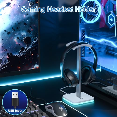 Headphone Stand for Desk - Headset Stand Headphone Holder (RGB-White) - color: RGB-White