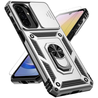 for Samsung Galaxy A17 / Galaxy A26 5G Case, with Slide Camera Cover HD Screen Protector [Military Grade Drop Tested] Ring Holder Kickstand Protective Phone Case for Samsung Galaxy A17, Silver - color: Silver w/ Slide Camera 2nd gen. Military Grade