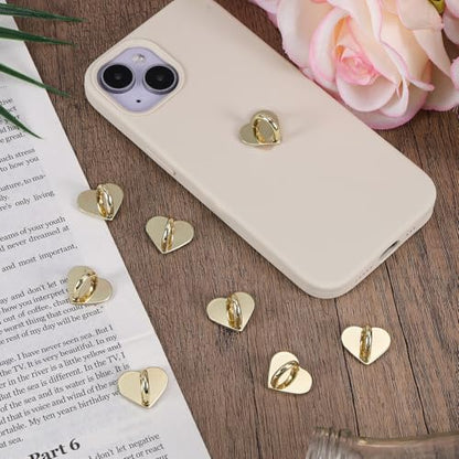 Gosknor 8pcs Heart Cell Phone Ring Holder, Cute Phone Charm Hooks Adhesive Smartphone Finger Ring Grip Sticky Metal Loop Stand for Cellphone Case Pad Tablet DIY Accessories (gold) - color: gold