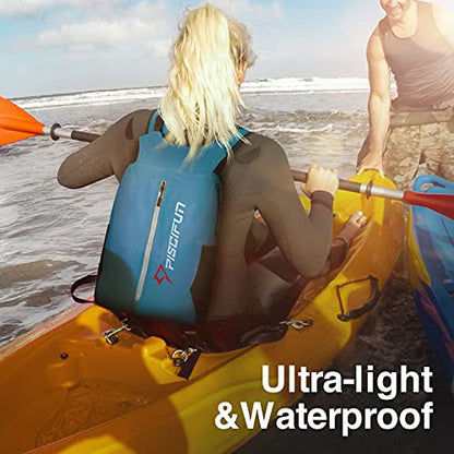 Piscifun Waterproof Floating Dry Backpack 10L/20L/30L | Lightweight and Durable, With Waist Pouch and Phone Case, Ideal for Kayaking, Camping, Beach, Boating, Swimming - color: Light Blue, size: 20L