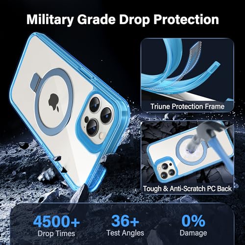 Magnetic Case for iPhone 13 Pro - [Built-in Invisible Stand] [Compatible with MagSafe] [Military Grade Drop Protection] Anti-Yellowing Hard Back Silicone Edge Cover, 6.1", Clear Blue - color: Clear Blue, size: iPhone 13 Pro 6.1''