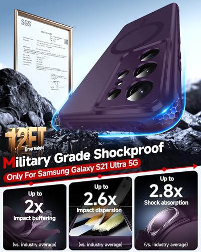 LeYi for S21-Ultra Phone Case: MagSafe Fit & Slim Frosted Translucent | Samsung Galaxy S21 Ultra Case Military-Grade Protection Soft-Touch Funda para Samsung Galaxy S 21Ultra5G Cellphone, Purple - color: Purple, size: Galaxy S21 Ultra (6.8 Inch)