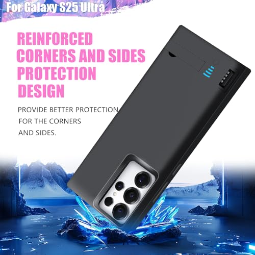 Sitong Battery Case for Samsung Galaxy S25 Ultra, 5000mAh Rechargeable Extended Battery Charging Charger Case, Add 100% Extra Juice (6.9 Inches) Black