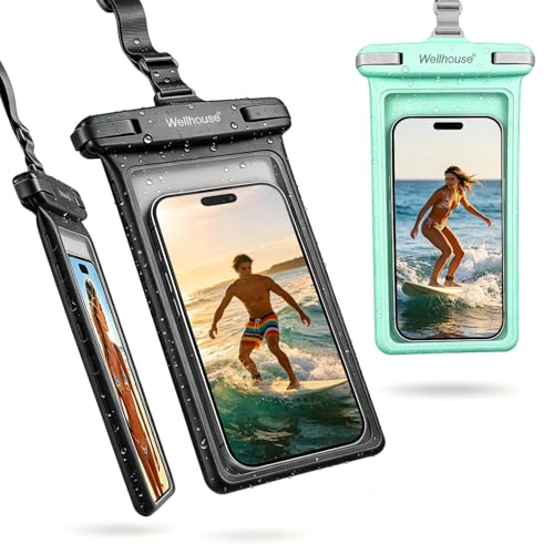 wellhouse Waterproof Phone Pouch, Waterproof Phone Case for iPhone17 16 15 14 13 Pro Max XS Samsung, IPX8 3D Cellphone Dry Bag Beach Essentials (2 Pack - Black & Green 8.0", 8 inch) - color: 2 Pack - Black & Green 8.0"