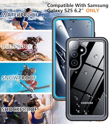 Designed for Samsung Galaxy S25 Case Waterproof, Built-in Lens & Screen Protector Military Shockproof Dropproof IP68 Underwater Full Body Phone Case for Galaxy S25 5G 6.2"-LightBlue (2025) - color: LightBlue/Clear