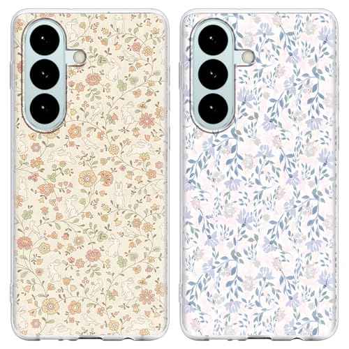 2 Pack Summer Case for Samsung Galaxy S26 Clear, Cute Flower Bunny Aesthetic Pattern Design Floral Phone Cover Transparent, Soft TPU Shockproof Protective Shell for Samsung S26 6,3" - color: Flower Bunny, size: Samsung Galaxy S26
