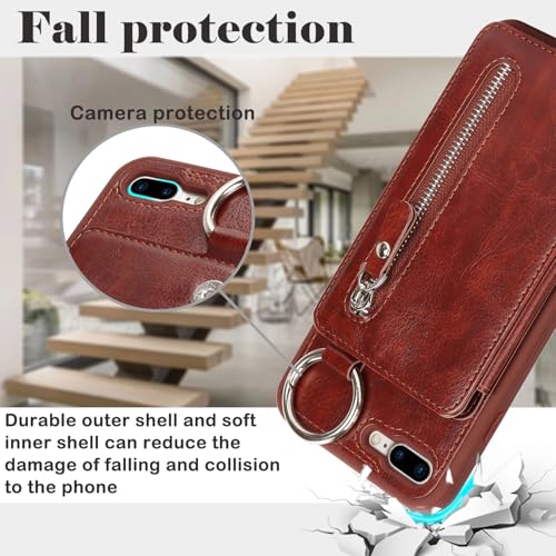 Ｈａｖａｙａ Flip Wallet Case for iPhone 8 Plus & iPhone 7 Plus - Deep Brown - color: Deep Brown-Ring, size: iPhone 8 Plus & iPhone 7 Plus