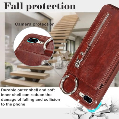 Ｈａｖａｙａ Flip Wallet Case for iPhone 8 Plus & iPhone 7 Plus - Deep Brown - color: Deep Brown-Ring, size: iPhone 8 Plus & iPhone 7 Plus