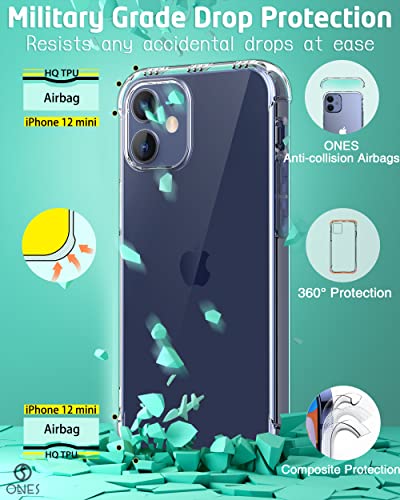 ONES Clear Case for iPhone 12 Mini Anti-Yellowing Crystal Clear Case, Military-Grade Shockproof Slim Transparent Phone Cover with Camera Guard - color: HD High Transparency, size: iPhone 12 mini
