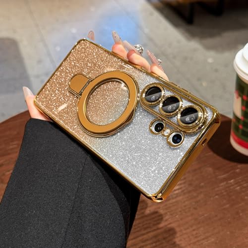 LXK Magnetic for Samsung Galaxy S26 Ultra Case with Stand Glitter, Gold | [Fit for MagSafe] [Full Camera Protection] Glitter Bling Card, 15FT Military Protection Cover for Galaxy S26 Ultra Case - color: Gold Glitter