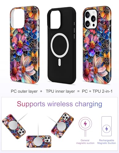Jusy Magnetic Stained Glass Floral Case for iPhone 16e/17e, Purple | Compatible with MagSafe, Cute Aesthetic Flower Design, TPU and PC Protective Phone Cover - color: Purple