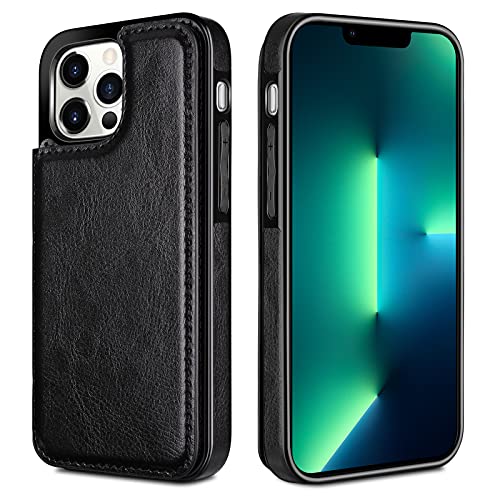 HianDier Wallet Case for iPhone 13 Pro MAX with Card Slot Holder Flip Folio | Protective Case 5G 6.7-inch Slim Soft PU Leather Magnetic Closure Cover, Black - color: Black