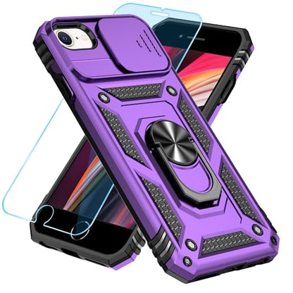 SunStory Compatible with iPhone SE 2022/2020/3rd/2rd / 6/7/8 Case with HD Screen Protector & Slide Camera Cover & Kickstand, [Military-Grade] Phone Case for iPhone SE 2020/2022/6/7/8 (Purple) - color: Purple