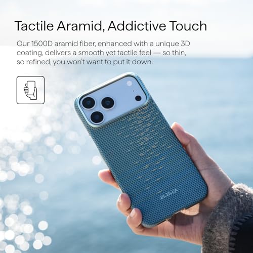 pitaka for iPhone 17 Pro Case 6.3" with Camera Control Button, Compatible with MagSafe, Ultra-Slim Case with Caseless Touch Feeling, 1500D Aramid Fiber Woven, Glints of Gold - color: Lucid Blue