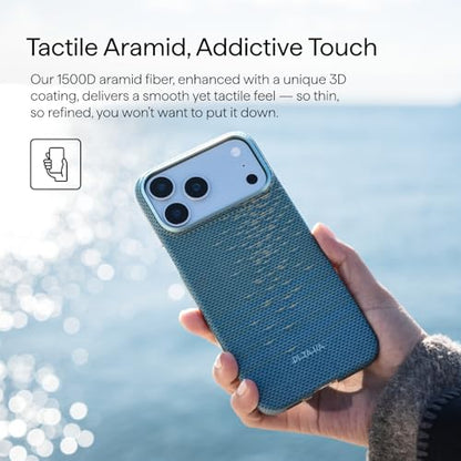pitaka for iPhone 17 Pro Case 6.3" with Camera Control Button, Compatible with MagSafe, Ultra-Slim Case with Caseless Touch Feeling, 1500D Aramid Fiber Woven, Glints of Gold - color: Lucid Blue