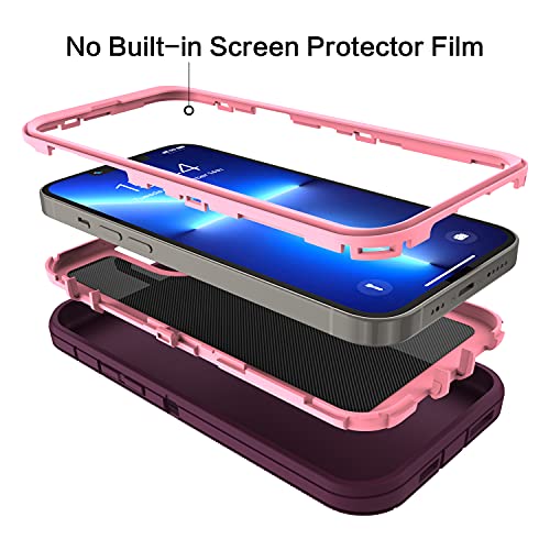 MXX Compatible with iPhone 13 pro Max Case, 3-Layer Super Protective Full Heavy Duty Body Tough Rugged Bumper Cover, Shock & Dust Proof, Designed for Apple 13 pro Max Phone Case 6.7" (Plum) - color: Plum/Light Pink, size: iPhone 13 Pro Max