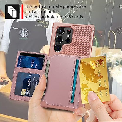 for Samsung Galaxy S23 Ultra Case with Card Holder, Compatible with Magnetic Car Mount, Heavy Duty Shockproof Rugged Soft TPU Back Leather Flip Wallet Cover Galaxy S23 Ultra 5G 6.8", Pink - color: Pink, size: Samsung Galaxy S23 Ultra