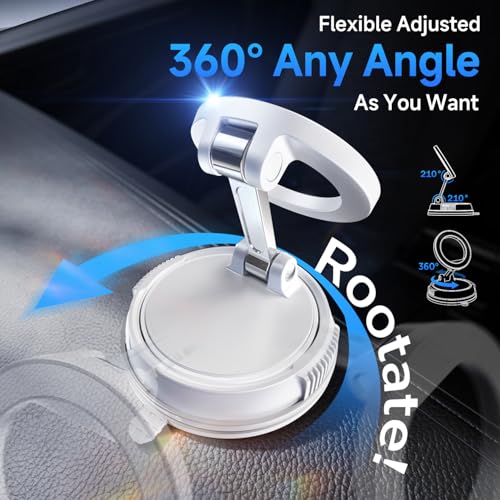 ANDERY Car Phone Holder for Magsafe [78+LBS Strongest Suction & 2400gf Strongest Magnetic] 360° Adjustable Car Phone Mount, Phone Holders for Your Car for iPhone 18-12 Pro Max Air Plus ((White) - color: White