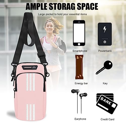 Phone Holder for Running Armband Cell Phone Crossbody Bags for Women Kids,iPhone 17 16 15 14 13 12 11 Pro Max Xs 16e Xr X Plus SE Mini Pouch,Galaxy S26 S25 S24 Ultra Note 20 Key Arm Bag Bands - color: 02-Pink with Crossbody Strap&Hook