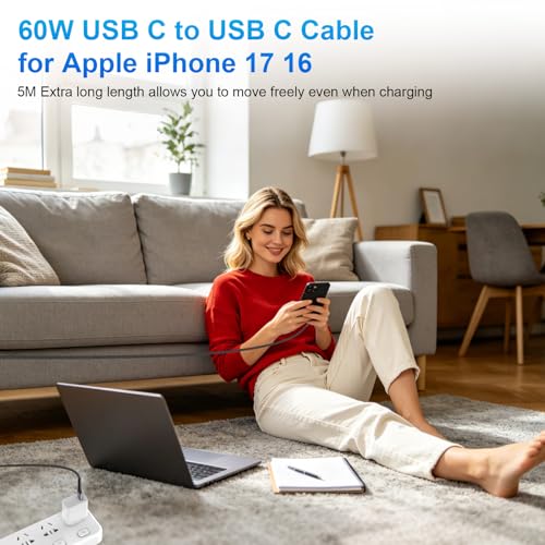 USB C Cable 16FT 60W Right Angle C to C Fast Charging Cable Black - color: Black, size: 16 Feet