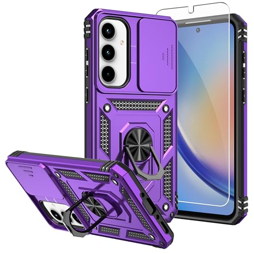 for Galaxy A35 5G Phone Case,Galaxy A35 5G Case,with Screen Protectors and Camera Cover,[Military Grade] 16ft.Drop Tested Cover with Magnetic Kickstand Protective Case for Samsung A35 5G, Purple - color: Purple